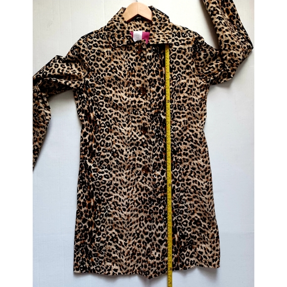 Leopard Print 4-Button Front Collared Trench Coat - Tan/Black - Picture 9 of 16
